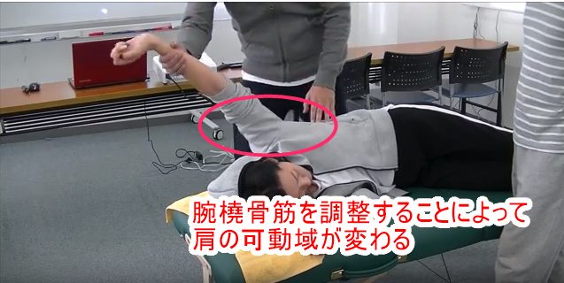 腕橈骨筋を調整することによって肩の可動域が変わる