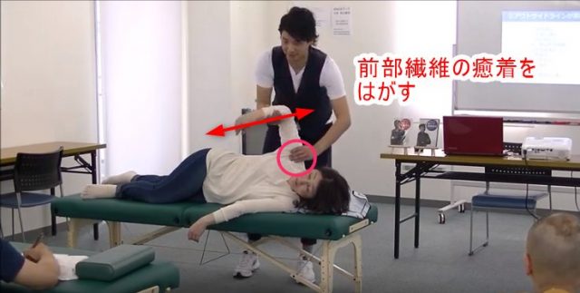 前部繊維の癒着をはがす