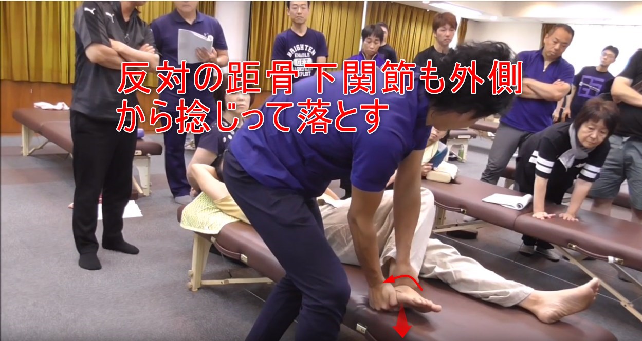32-06_反対の距骨下関節も外側から捻じって落とす