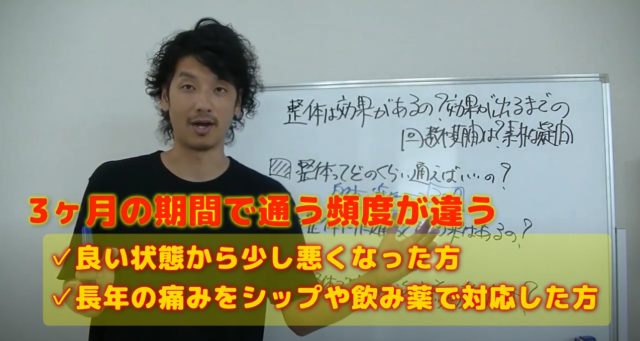 身体の状態によって3ヶ月の期間で通う頻度が違う